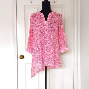 NWT The Limited Sheer Floral Uneven Length Loose Fit Tunic w/adjust 3/4 sleeve